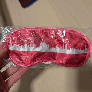 Red Sleep Mask with Silver Skyline Design